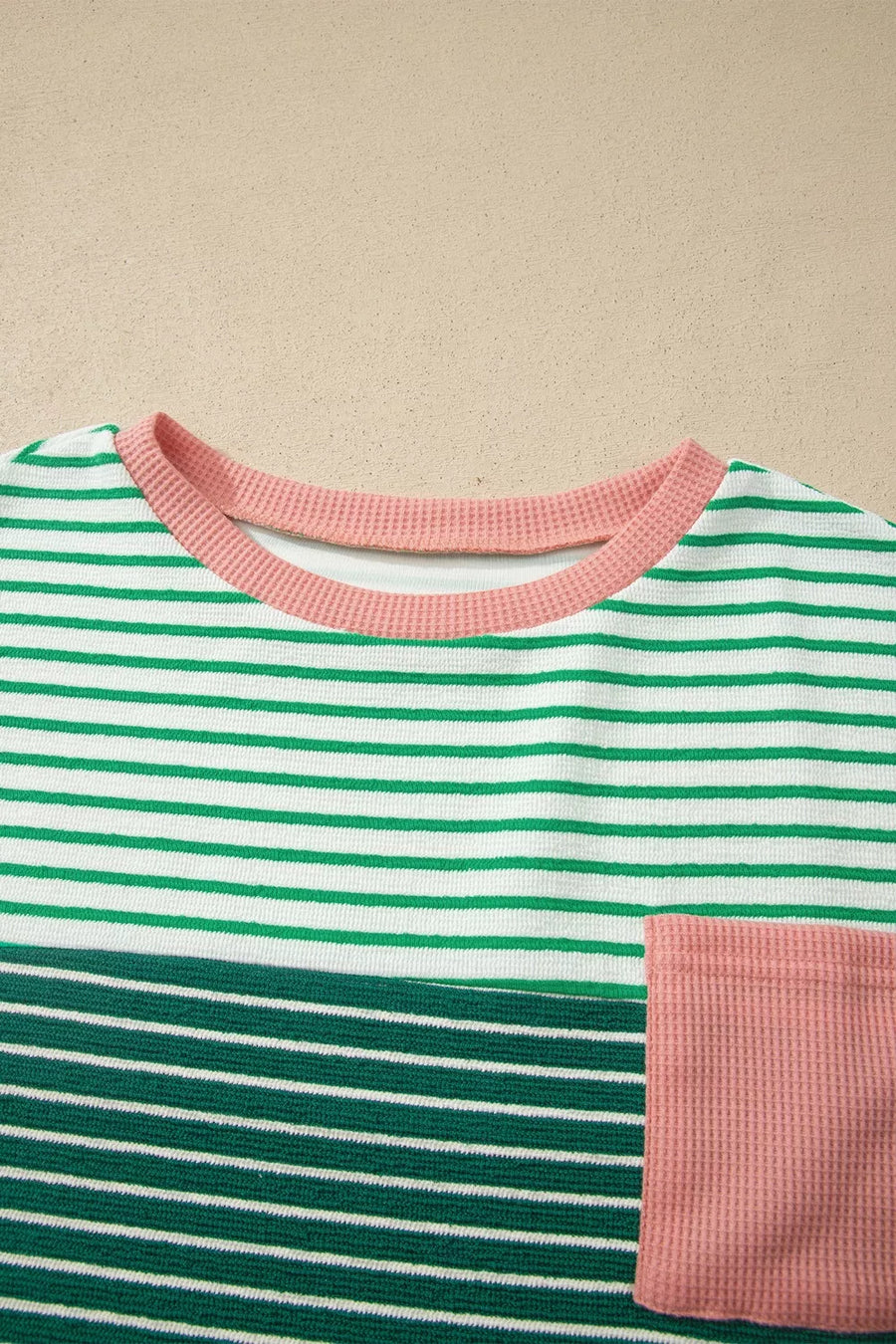 Gum Leaf with Stripe Contrast Color Block Relaxed Tee in Gum Leaf