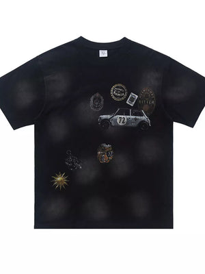 Black with Men's Vintage Graphic Round Neck T-shirt