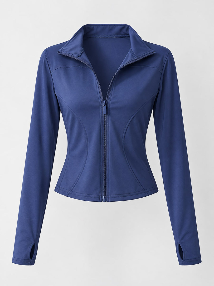 athleisure windbreaker in Ocean Blue with mock neck