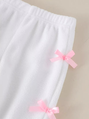 Pink with Children's Bow Round Neck Top And Pants Set in Pink