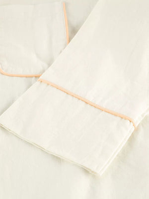 Contrast Trim Button-down Lounge Pajama Set in ivory with buttoned