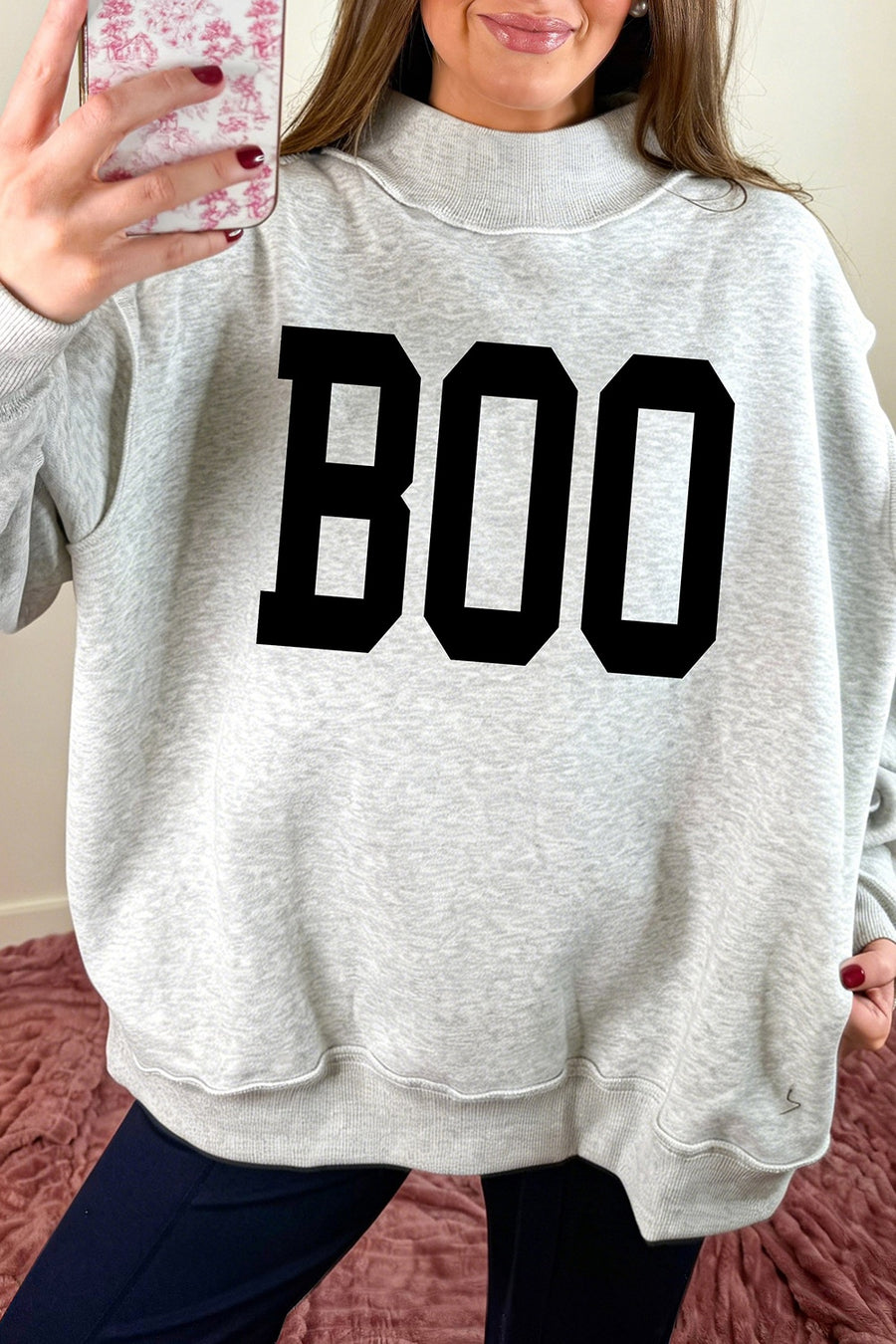 edgy mock neck sweater in Light Gray with mock neck