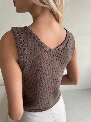 Crochet Decor Button Eyelet Knit Vest in Pastel Yellow with decorative buttons