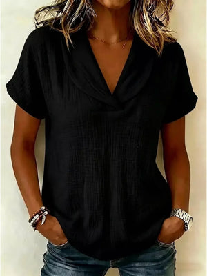 Textured Short Sleeve Plus Size Blouse in Khaki