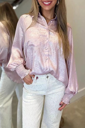 Long Sleeve Button Front Ruffle Cuffs Shirt option 3