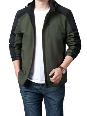 Men's Plus Size Hooded Colorblock Jacket in Military Green