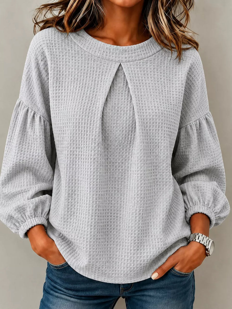 Green Waffle Knit Round Neck Top