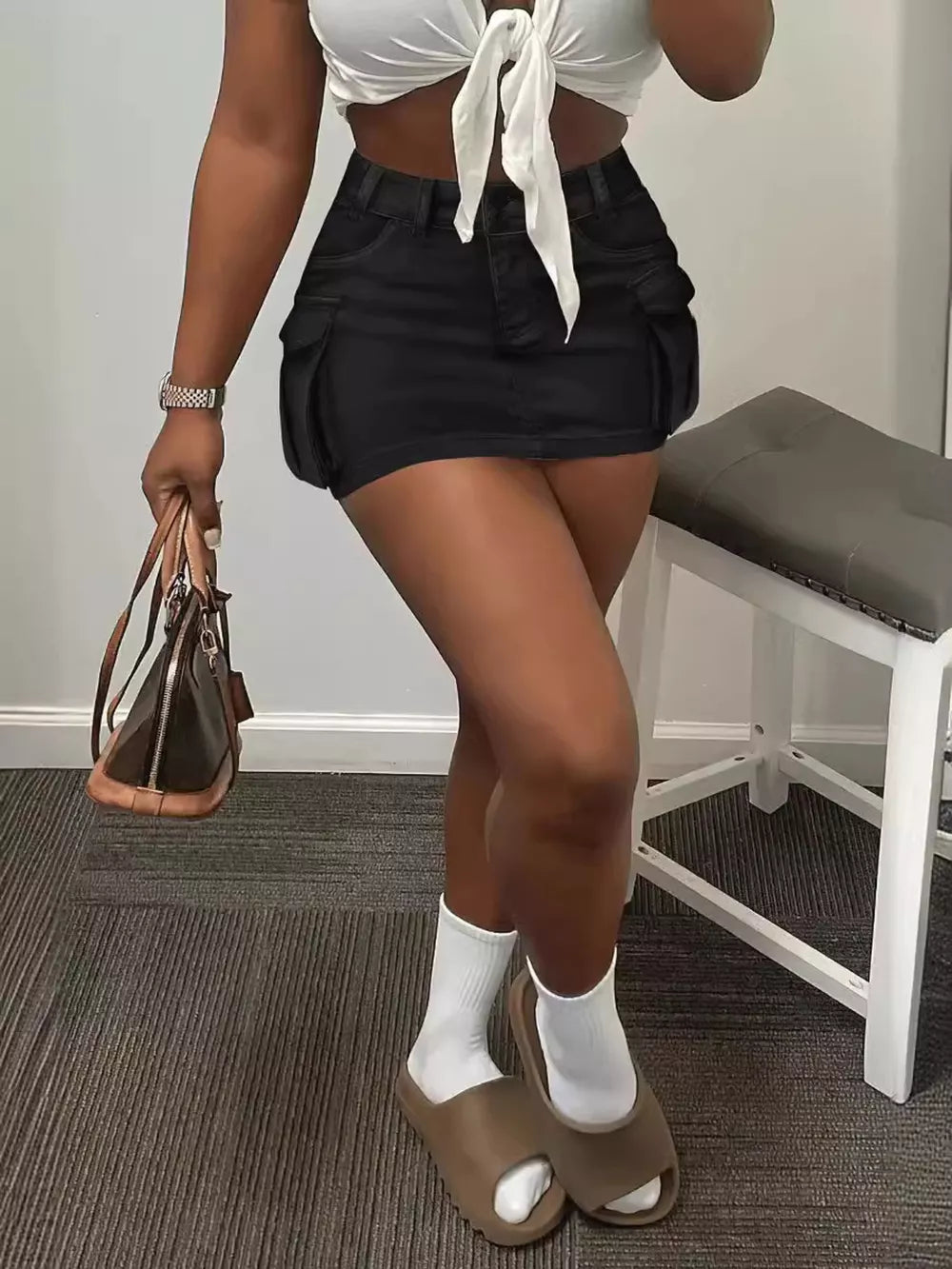 Cargo Pocket Mini Skirt in Black
