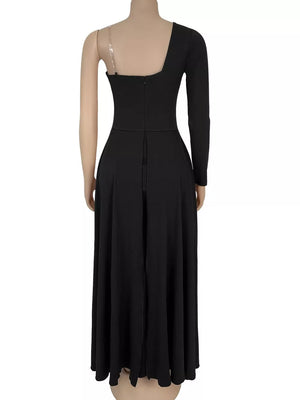 maxi dress in Black with rhinestone and maxi