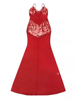 Sequin V-neck Sheer Mesh Maxi Dress in White with mesh