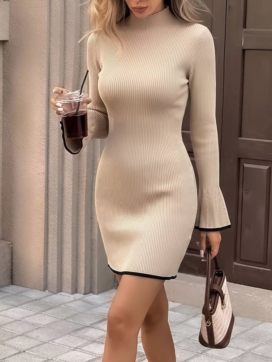 Ribbed Mock Neck Flare Sleeve Sweater Dress in this colorway