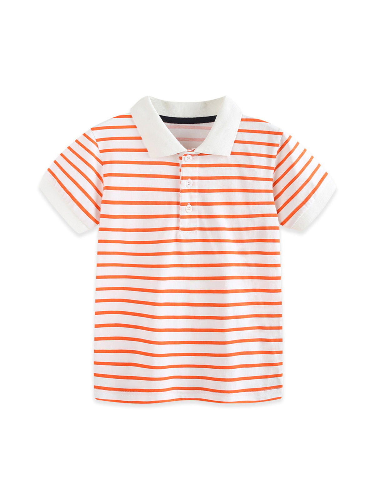 Coral striped cotton polo shirt for baby boys with a white collar and short sleeves.