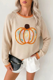 Floral Embroidery Pumpkin Long Sleeve Sweater