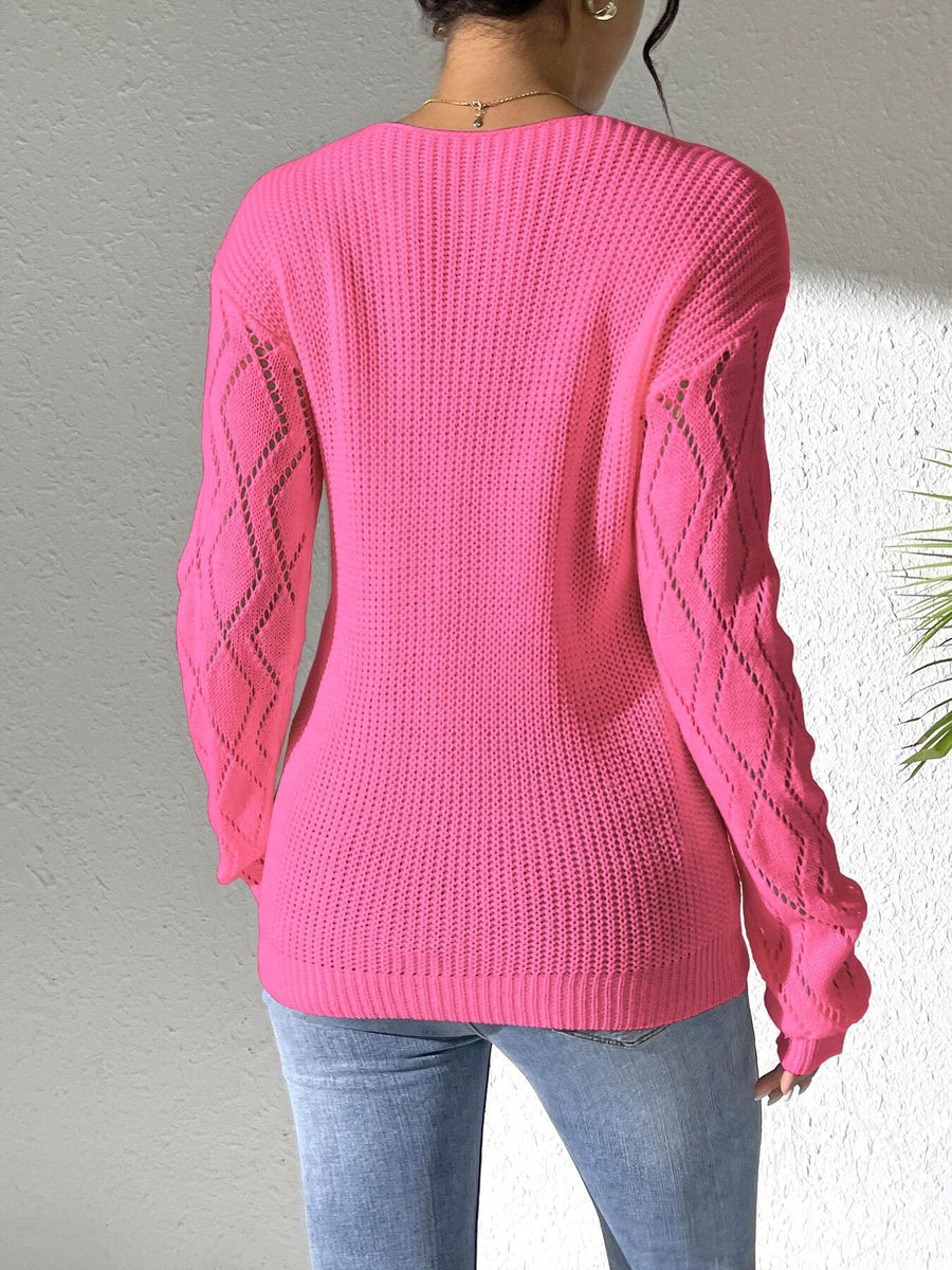 Dark Blue pullover sweater featuring lace and floral
