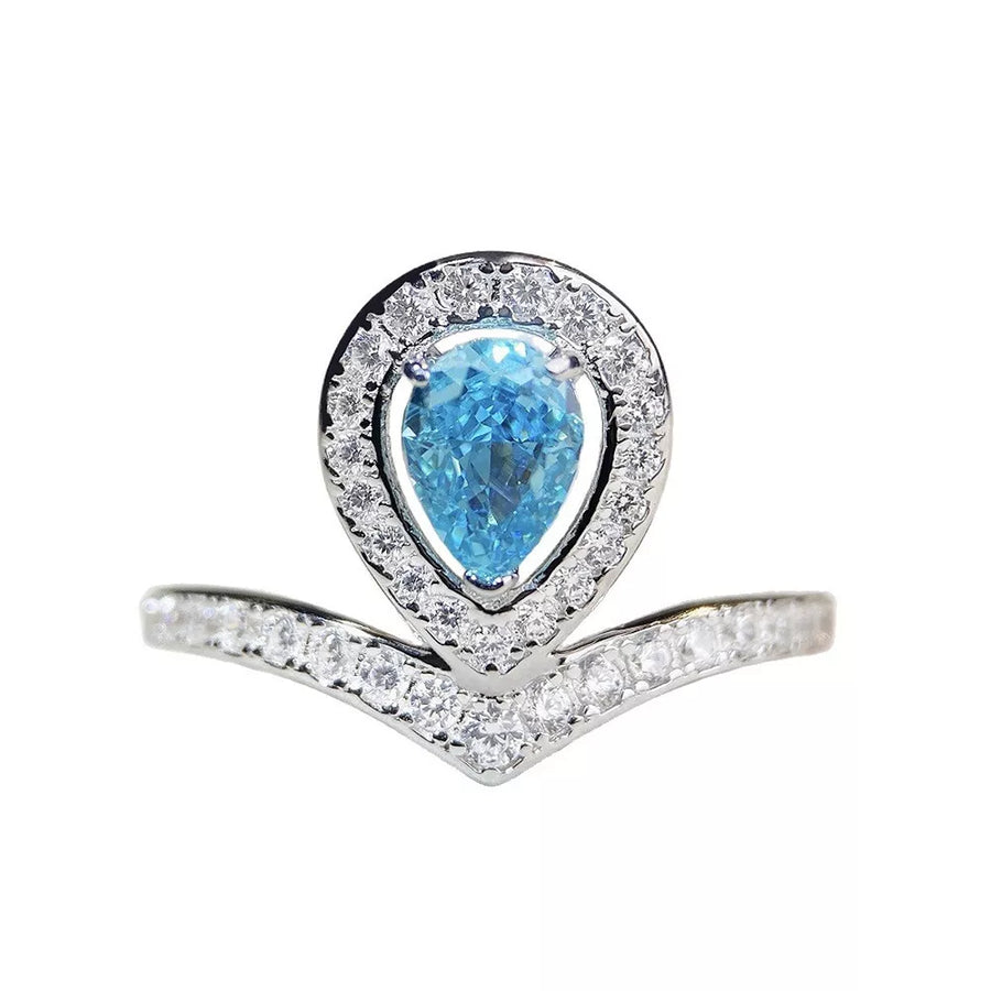 925 Sterling Silver Zircon Teardrop Ring in Gum Leaf with teardrop-shaped zircon