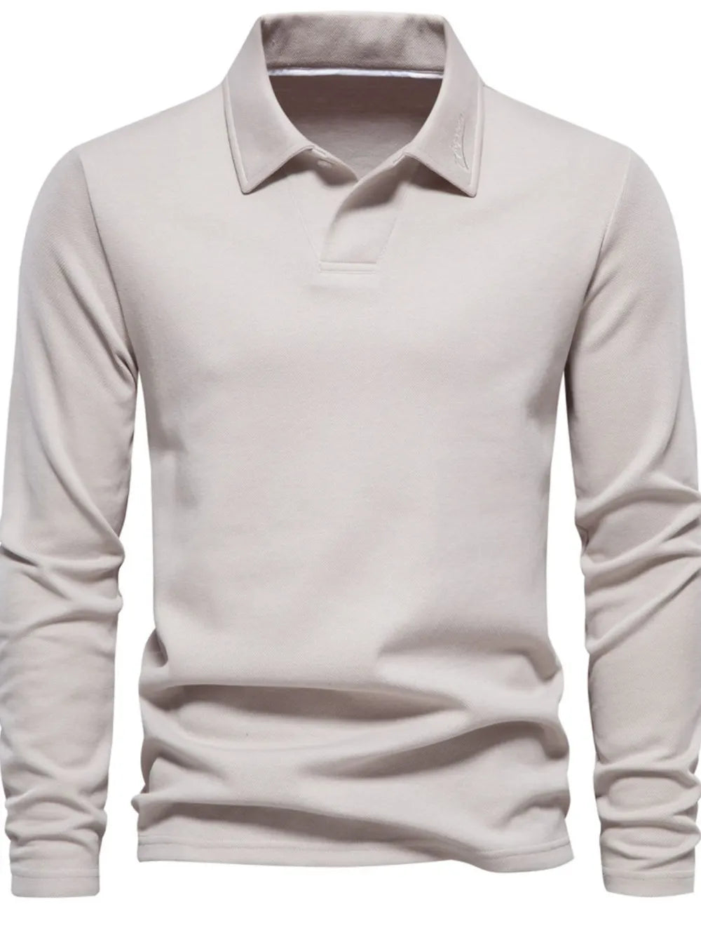 Light gray long sleeve polo shirt with collar detail