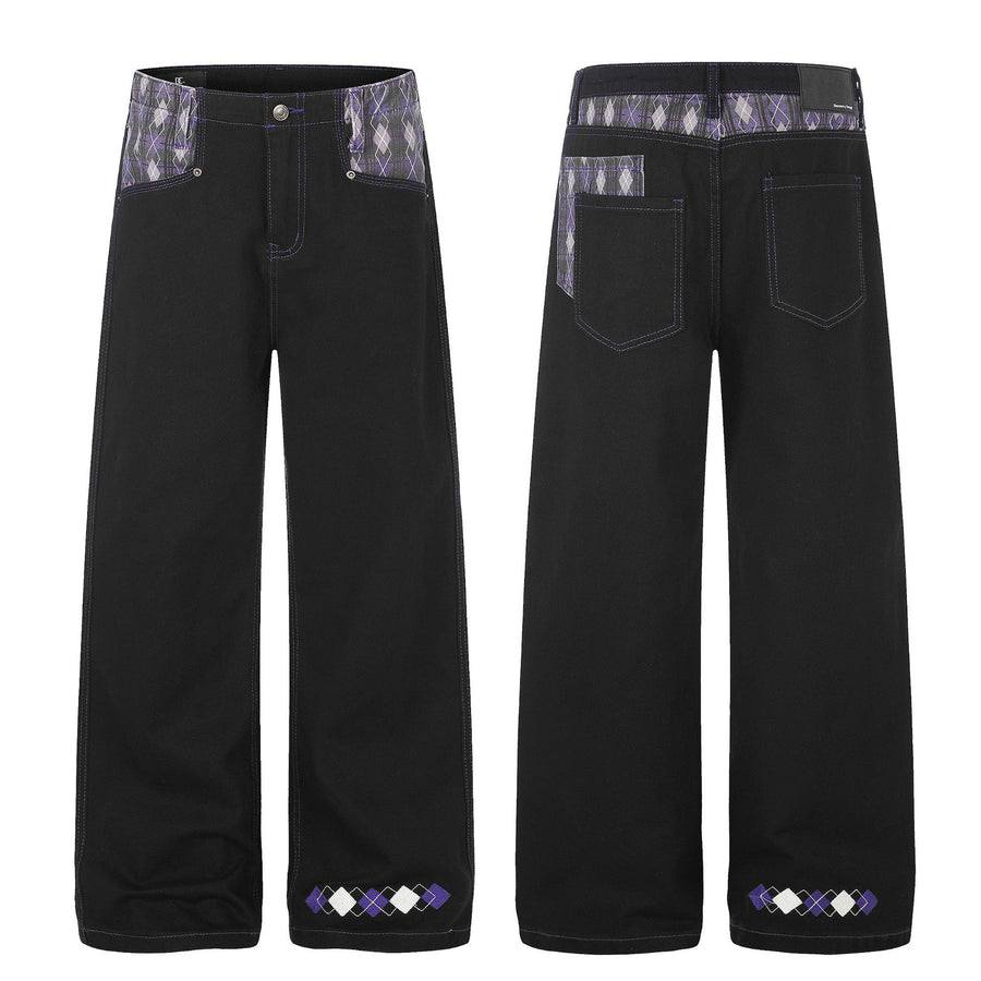 Black wide-leg jeans with full-length and button-front