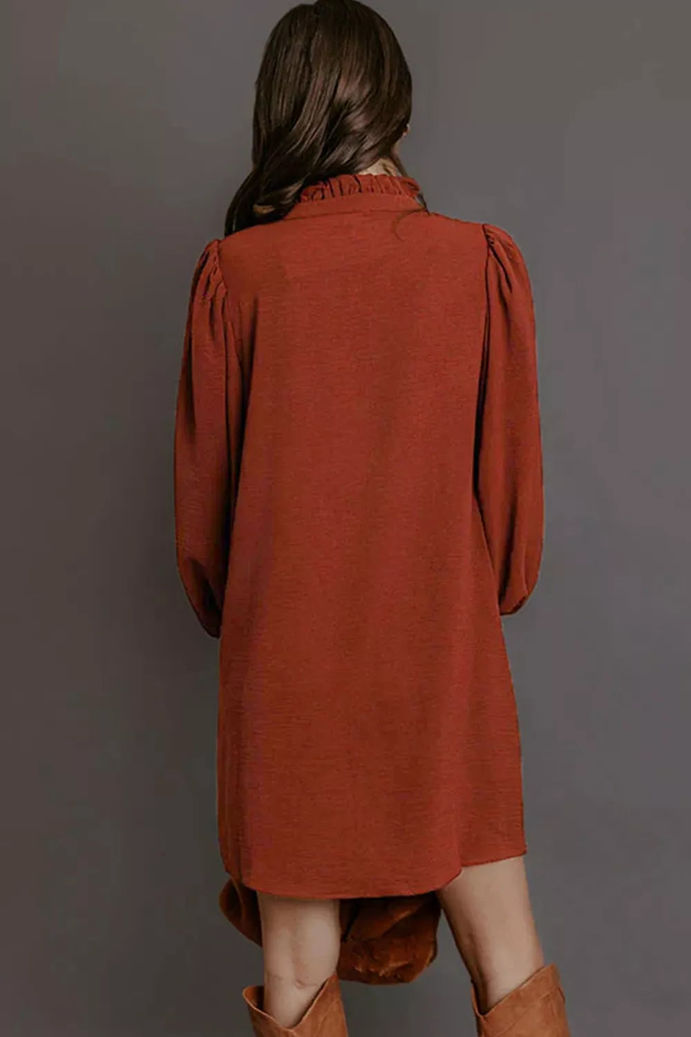 Solid Shift Long Sleeve Short Dress in Burgundy