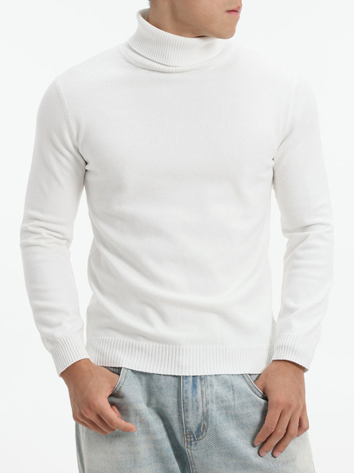 White slim turtleneck sweater with turtleneck