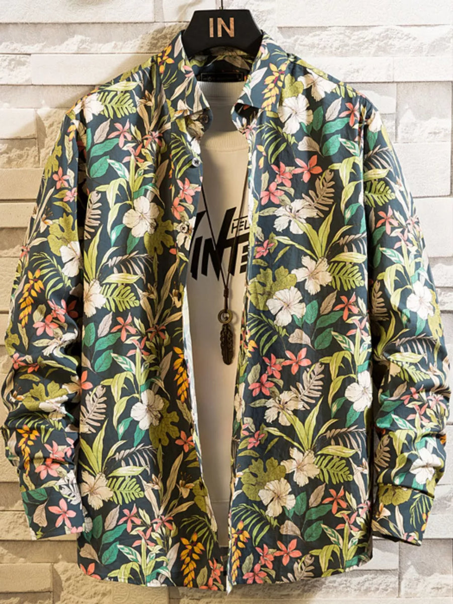 Lime Men's Plus Size Printed Button Up Shirt