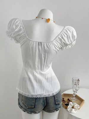 Lace Button Up Short Sleeve Shirt option 6