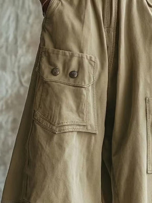 High-Waisted Cargo Wide-Leg Cropped Pants in sage green with pocketed