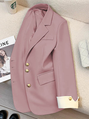 blazer in Coffee with notch lapel and long sleeve