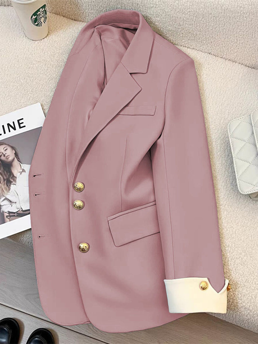 blazer in Coffee with notch lapel and long sleeve