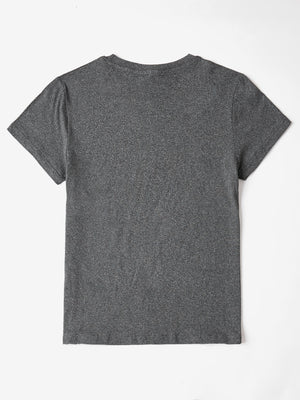Dark Gray Heather T-Shirt with crew neck and short sleeves.