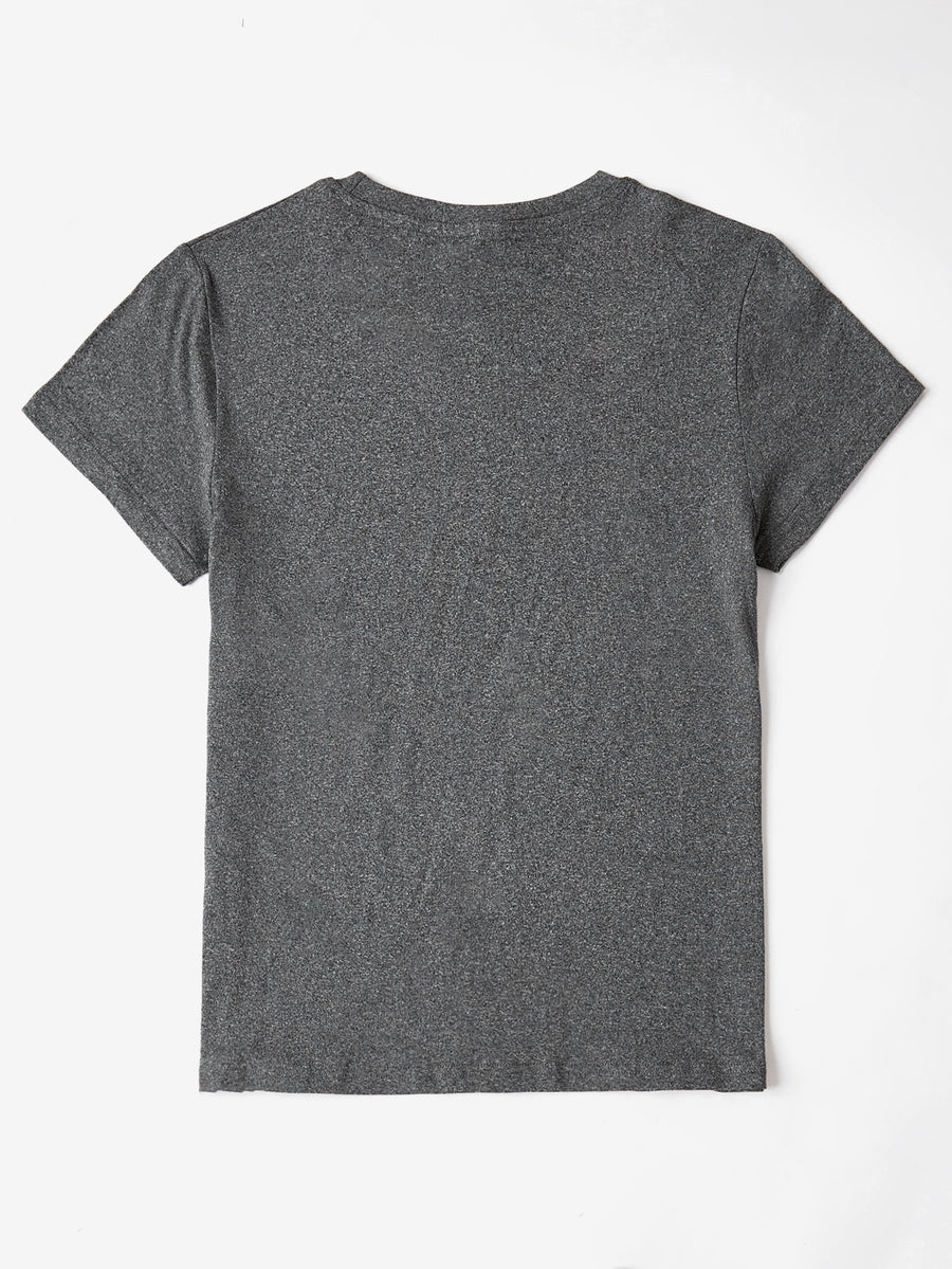 Dark Gray Heather T-Shirt with crew neck and short sleeves.