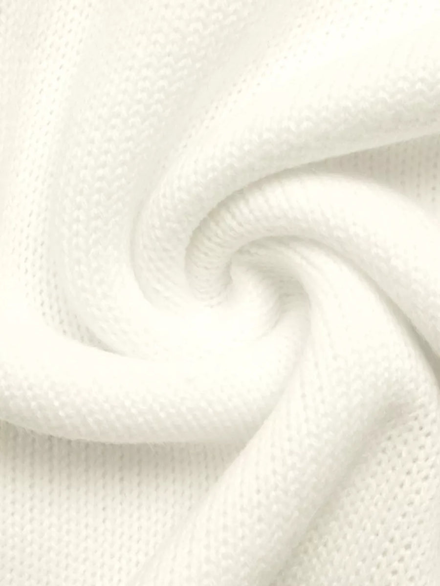 White knit fabric with a textured weave, soft and draped.