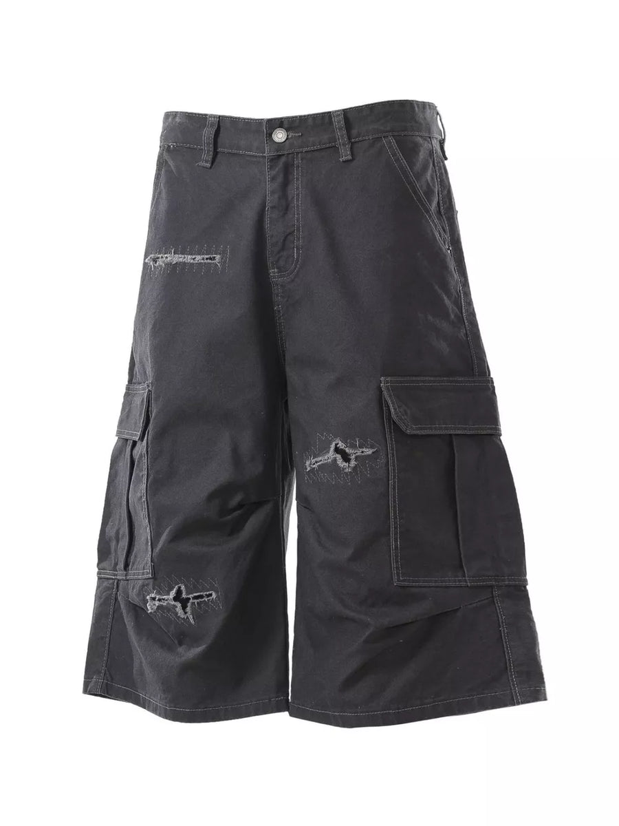 Dark Gray with Men's Distressed Cargo Capris