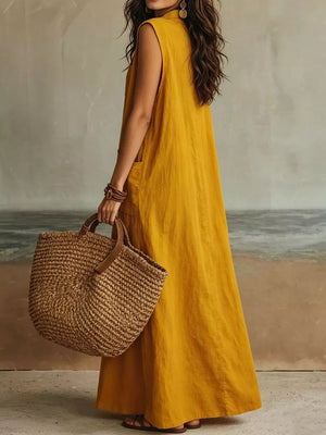 White maxi dress with maxi and button-front