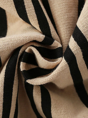 Tan cotton crew neck sweatshirt with black stripes