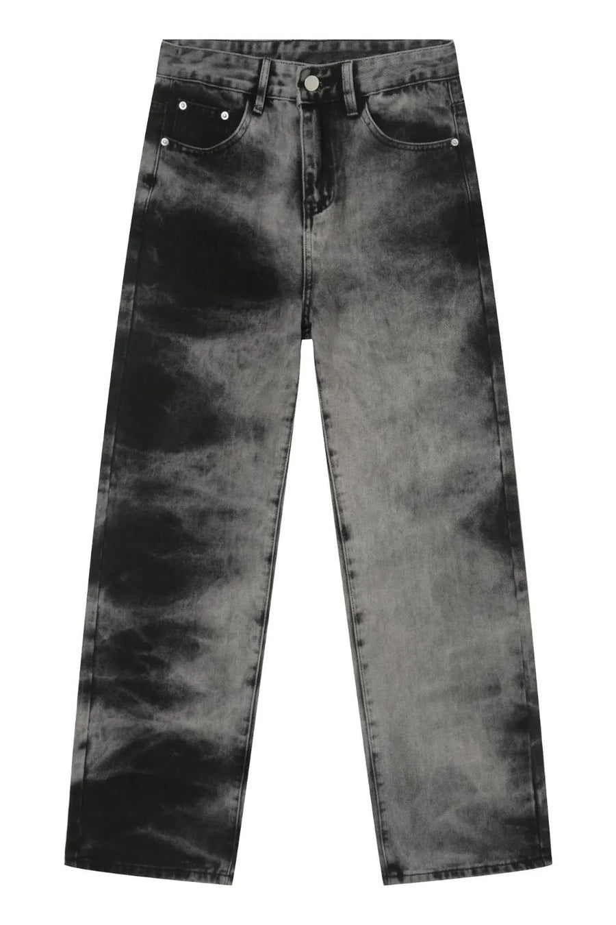 Charcoal wash straight leg denim jeans with a marbled effect