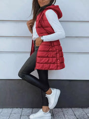 casual puffer vest in Chocolate with hooded
