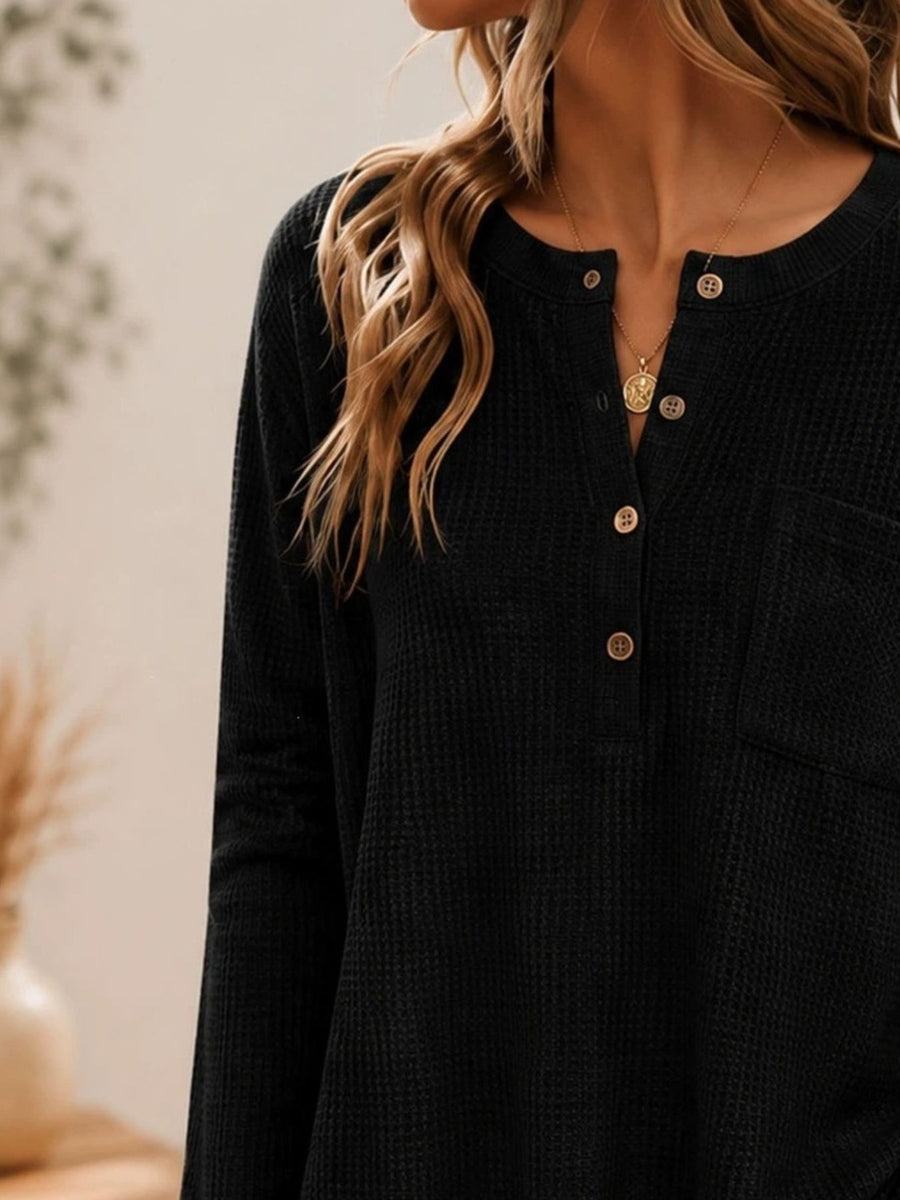 Apricot henley with tunic-length and half-button