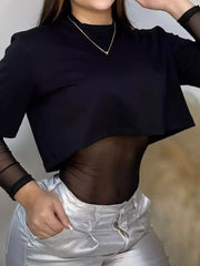 black bodysuit with sheer and long sleeve