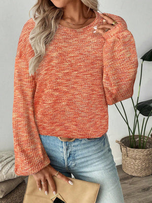 Space-Dyed Long Sleeve Waffle-Knit Top in light blue