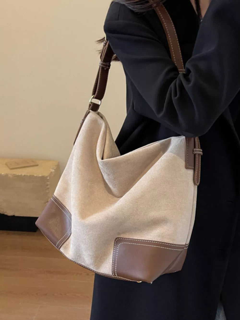 Khaki with Color Block Shoulder Bag