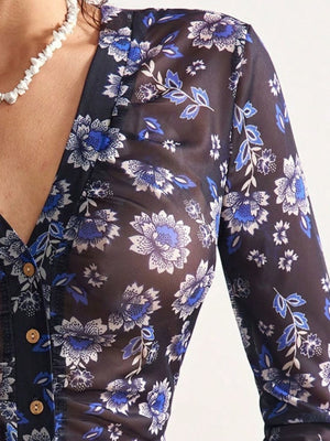 Y2K blouse in Peacock Blue with v-neck
