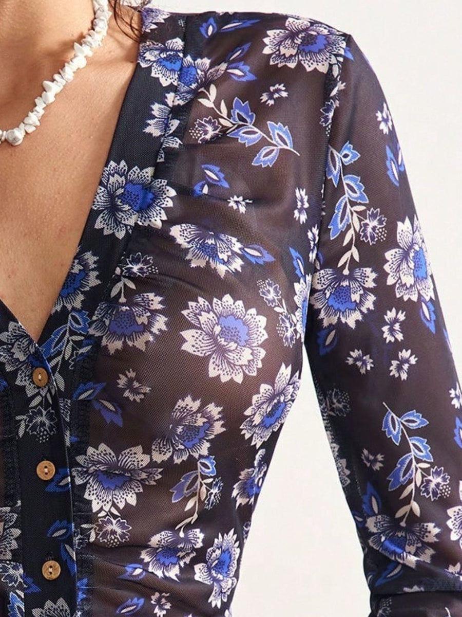 Y2K blouse in Peacock Blue with v-neck