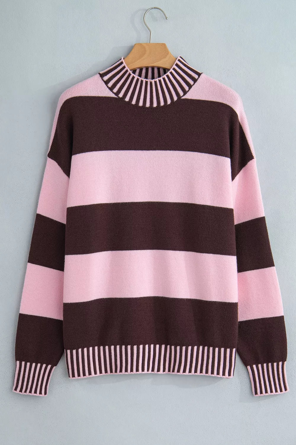pullover sweater in Blush Pink with striped and dropped shoulder
