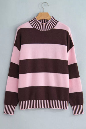 pullover sweater in Blush Pink with striped and dropped shoulder