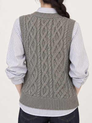 Gray sweater vest with ribbed hem and sleeveless