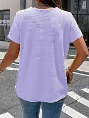 Textured Short Sleeve Top in White with decorative button