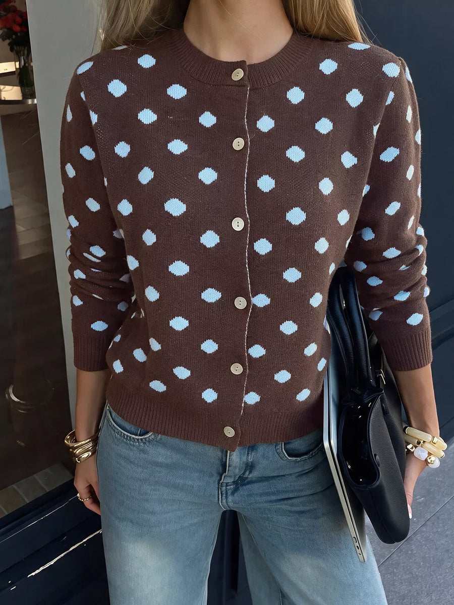 brown cardigan with cropped and button-front