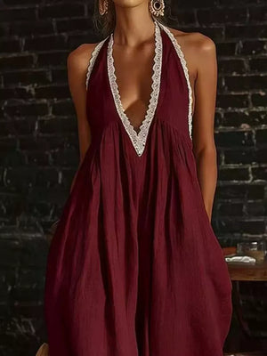 Navy jumpsuit with wide-leg and sleeveless