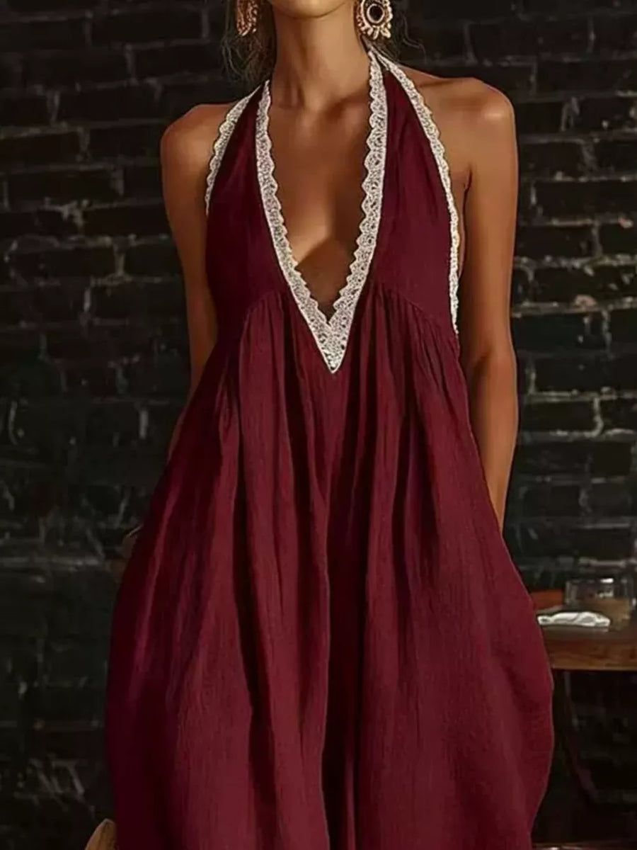 Navy jumpsuit with wide-leg and sleeveless