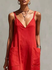 Blue loose maxi dress with v-neck